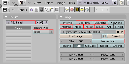 Supported options for texture type Image
